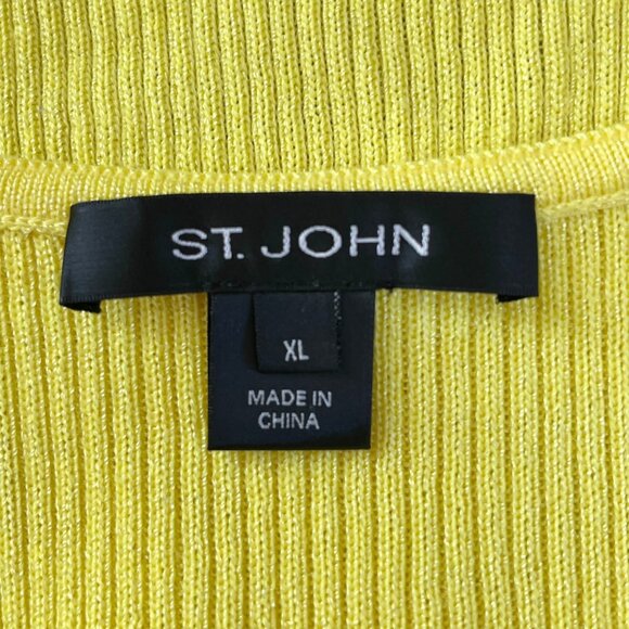 St. John Yellow Ribbed Sleeveless Knit Top XL Wool Blend Scoop Neck Womens‎ - Picture 5 of 8